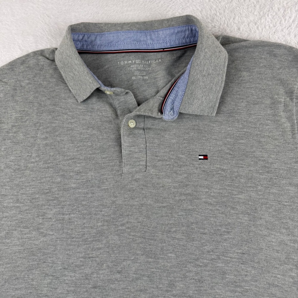 Tommy Hilfiger Polo Shirt Mens XL Gray Regular Fit Short Sleeve Pique Logo - Picture 2 of 12